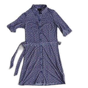 Laundry By Shelli Segal Blue Print Midi Tie Dress Size 12 Faux Wrap Business